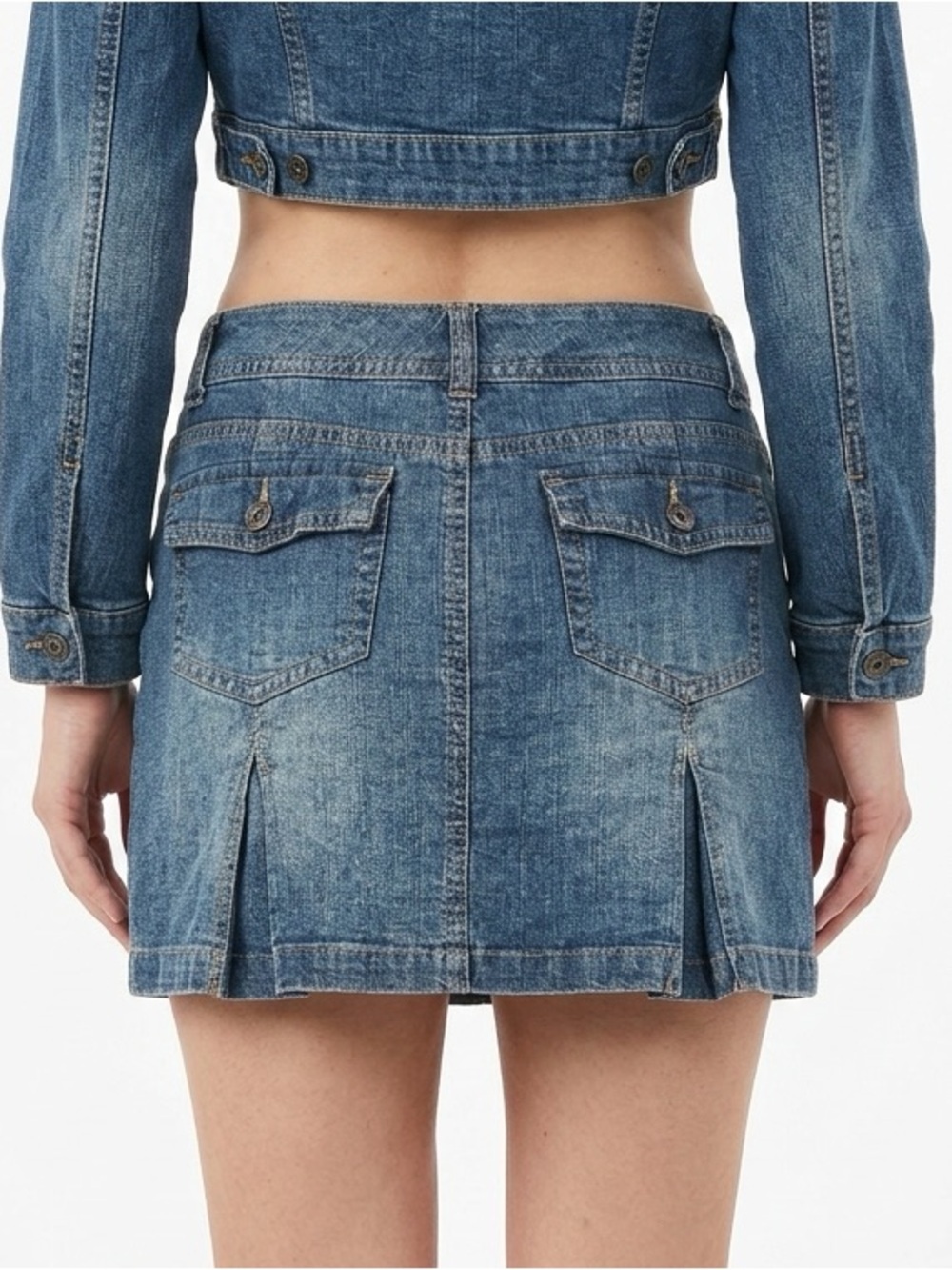 Pleated denim skort